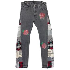 Levis Upcycled Jeans Waist 27 28 Womens Size Small Levi’s Patchwork Roses Retro